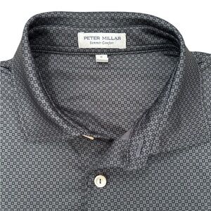 Peter Millar Geometric Micro-Pattern Button-Down Golf Polo Shirt Charlotte 49ers